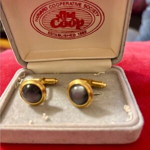 Vintage Gold Tone Moonstone Like Gem Cufflinks